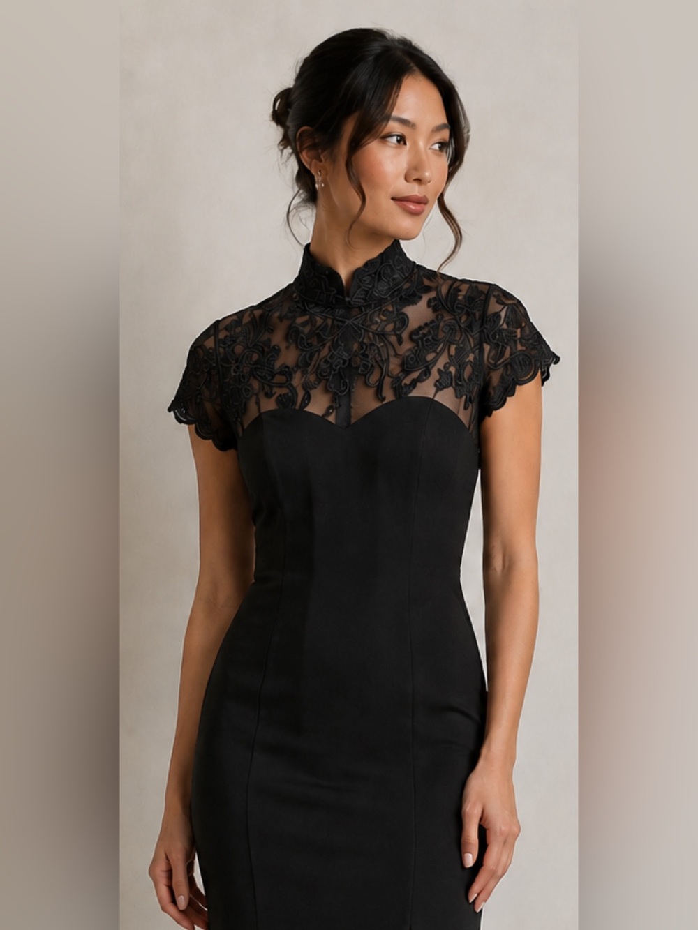 Tadashi Shoji vintage 80s 90s Lace Sweetheart Neckline Black Maxi Dress S - Picture 1 of 8